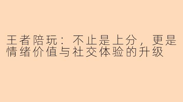 王者陪玩：不止是上分，更是情绪价值与社交体验的升级