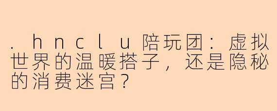 .hnclu陪玩团：虚拟世界的温暖搭子，还是隐秘的消费迷宫？