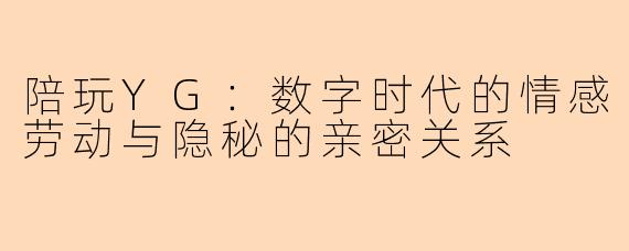 陪玩YG：数字时代的情感劳动与隐秘的亲密关系
