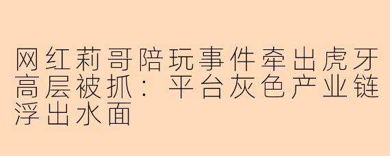 网红莉哥陪玩事件牵出虎牙高层被抓：平台灰色产业链浮出水面
