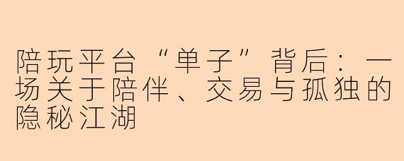 陪玩平台“单子”背后：一场关于陪伴、交易与孤独的隐秘江湖
