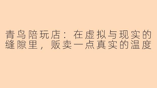 青鸟陪玩店：在虚拟与现实的缝隙里，贩卖一点真实的温度