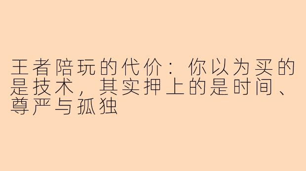 王者陪玩的代价：你以为买的是技术，其实押上的是时间、尊严与孤独