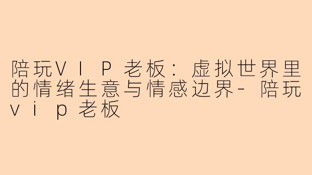 陪玩VIP老板：虚拟世界里的情绪生意与情感边界