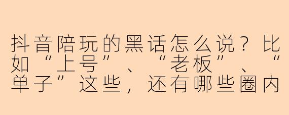 抖音陪玩的黑话怎么说？比如“上号”、“老板”、“单子”这些，还有哪些圈内常用的？