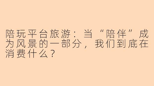 陪玩平台旅游：当“陪伴”成为风景的一部分，我们到底在消费什么？