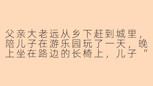 父亲大老远从乡下赶到城里，陪儿子在游乐园玩了一天，晚上坐在路边的长椅上，儿子“爸，你今天开心吗？”父亲笑着点点头，儿子又“那你怎么一直不说话？”