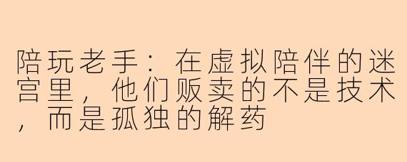 陪玩老手:在虚拟陪伴的迷宫里,他们贩卖的不是技术,而是孤独的解药