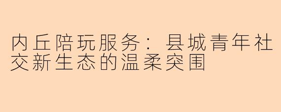 内丘陪玩服务:县城青年社交新生态的温柔突围