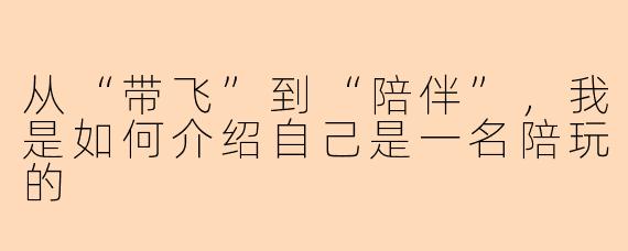 从“带飞”到“陪伴”,我是如何介绍自己是一名陪玩的