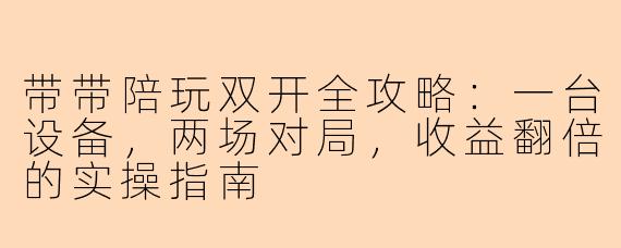带带陪玩双开全攻略:一台设备,两场对局,收益翻倍的实操指南