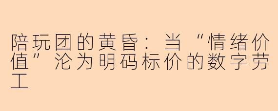 陪玩团的黄昏:当“情绪价值”沦为明码标价的数字劳工