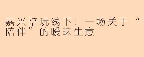 嘉兴陪玩线下:一场关于“陪伴”的暧昧生意