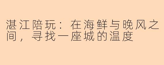 湛江陪玩:在海鲜与晚风之间,寻找一座城的温度
