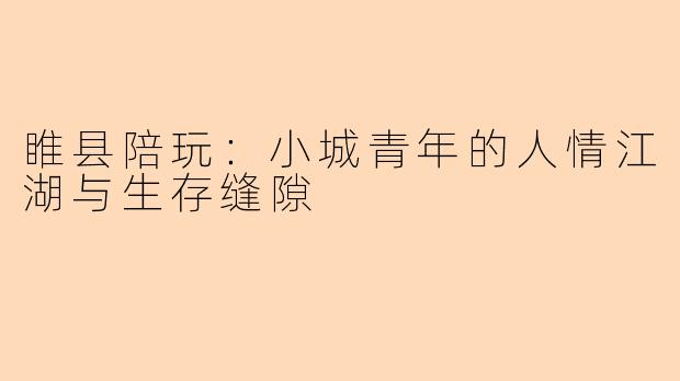 睢县陪玩：小城青年的人情江湖与生存缝隙