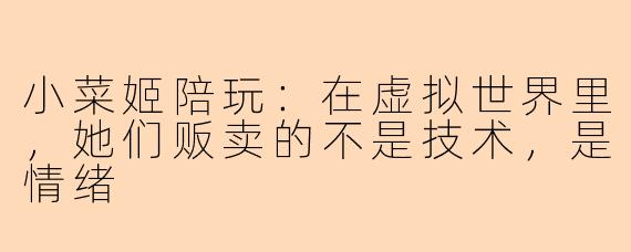 小菜姬陪玩:在虚拟世界里,她们贩卖的不是技术,是情绪