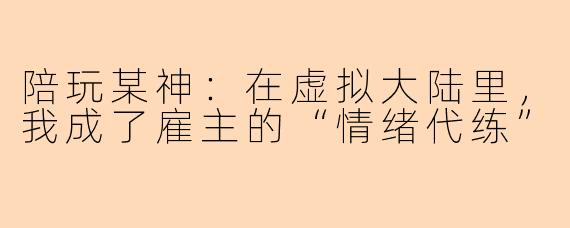 陪玩某神：在虚拟大陆里，我成了雇主的“情绪代练”