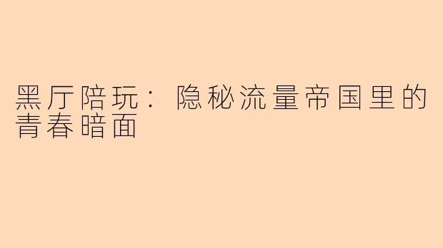 黑厅陪玩:隐秘流量帝国里的青春暗面