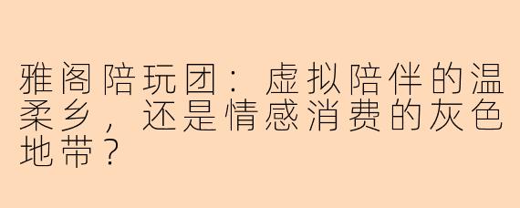 雅阁陪玩团:虚拟陪伴的温柔乡,还是情感消费的灰色地带?