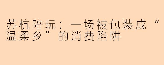 苏杭陪玩：一场被包装成“温柔乡”的消费陷阱