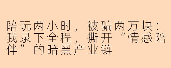 陪玩两小时,被骗两万块:我录下全程,撕开“情感陪伴”的暗黑产业链