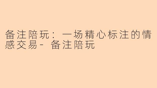 备注陪玩:一场精心标注的情感交易-备注陪玩