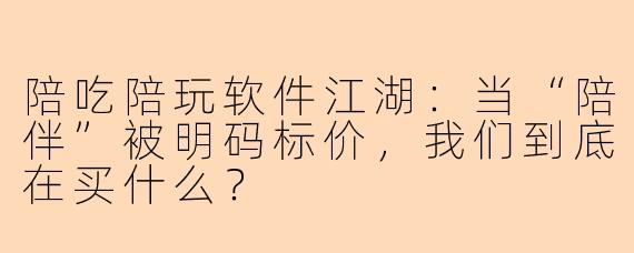 陪吃陪玩软件江湖:当“陪伴”被明码标价,我们到底在买什么?
