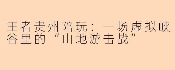 王者贵州陪玩:一场虚拟峡谷里的“山地游击战”
