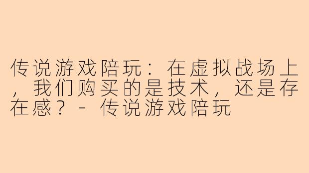 传说游戏陪玩：在虚拟战场上，我们购买的是技术，还是存在感？-传说游戏陪玩