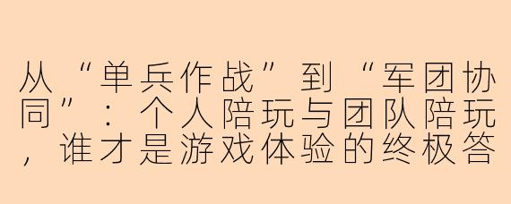 从“单兵作战”到“军团协同”:个人陪玩与团队陪玩,谁才是游戏体验的终极答案?