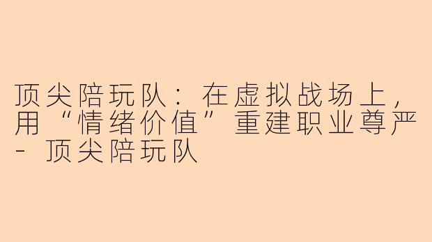 顶尖陪玩队:在虚拟战场上,用“情绪价值”重建职业尊严-顶尖陪玩队