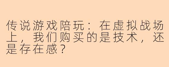传说游戏陪玩：在虚拟战场上，我们购买的是技术，还是存在感？