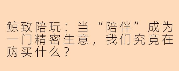 鲸致陪玩:当“陪伴”成为一门精密生意,我们究竟在购买什么?