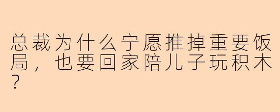 总裁为什么宁愿推掉重要饭局，也要回家陪儿子玩积木？