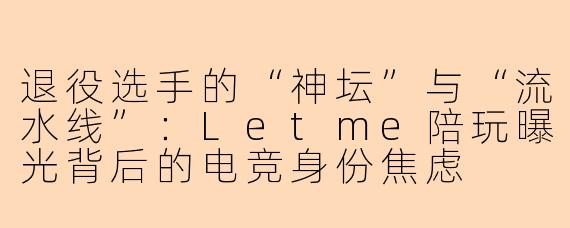 退役选手的“神坛”与“流水线”:Letme陪玩曝光背后的电竞身份焦虑