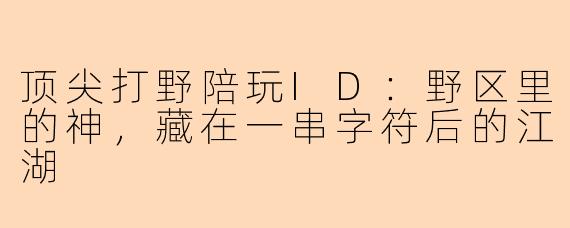 顶尖打野陪玩ID:野区里的神,藏在一串字符后的江湖