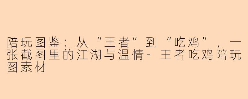 陪玩图鉴：从“王者”到“吃鸡”，一张截图里的江湖与温情