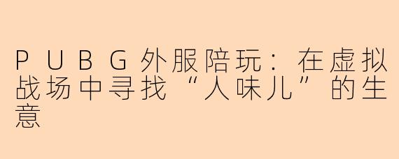 PUBG外服陪玩：在虚拟战场中寻找“人味儿”的生意