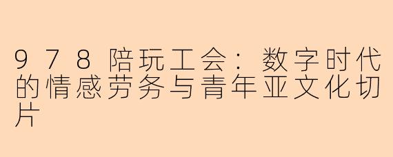 978陪玩工会:数字时代的情感劳务与青年亚文化切片