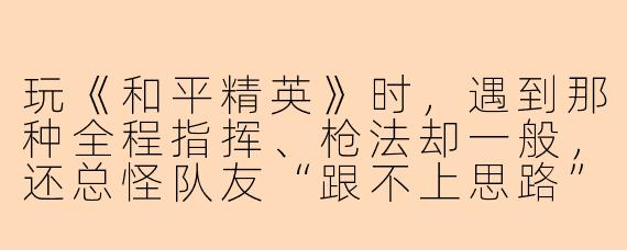 玩《和平精英》时，遇到那种全程指挥、枪法却一般，还总怪队友“跟不上思路”的陪玩，该怎么优雅地怼回去又不破坏气氛？