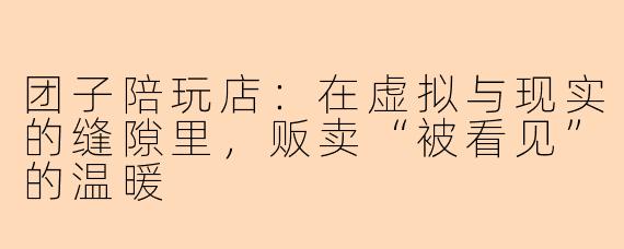 团子陪玩店:在虚拟与现实的缝隙里,贩卖“被看见”的温暖