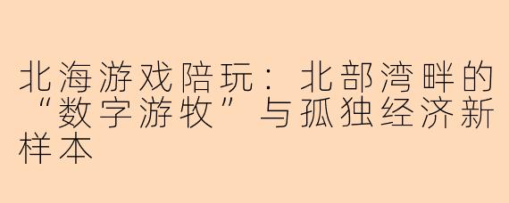 北海游戏陪玩：北部湾畔的“数字游牧”与孤独经济新样本