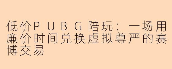 低价PUBG陪玩:一场用廉价时间兑换虚拟尊严的赛博交易