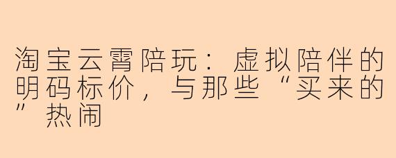 淘宝云霄陪玩:虚拟陪伴的明码标价,与那些“买来的”热闹