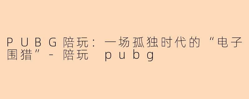 PUBG陪玩:一场孤独时代的“电子围猎”-陪玩 pubg