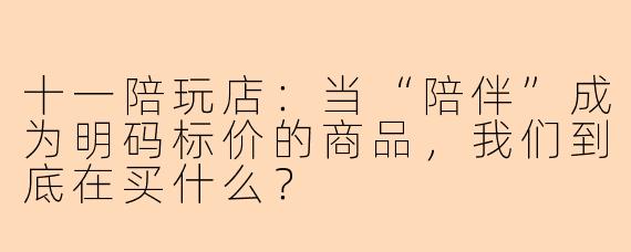 十一陪玩店:当“陪伴”成为明码标价的商品,我们到底在买什么?