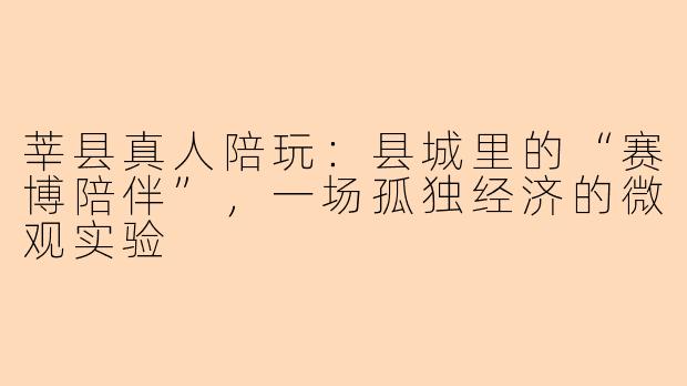 莘县真人陪玩:县城里的“赛博陪伴”,一场孤独经济的微观实验