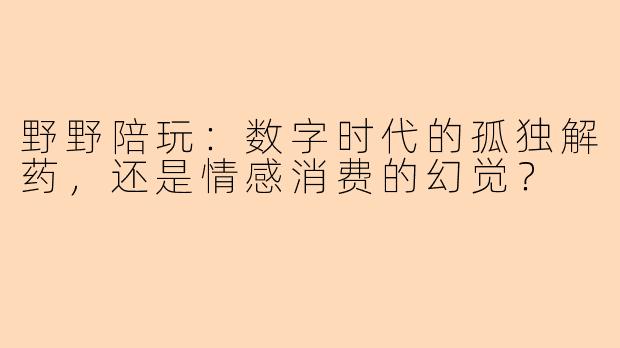 野野陪玩：数字时代的孤独解药，还是情感消费的幻觉？