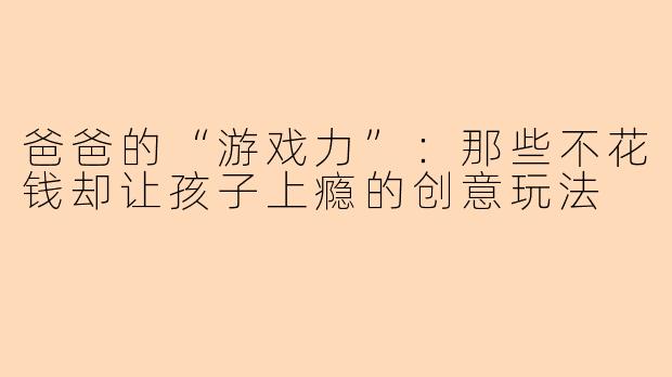 爸爸的“游戏力”:那些不花钱却让孩子上瘾的创意玩法