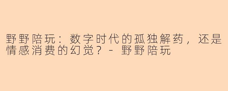 野野陪玩：数字时代的孤独解药，还是情感消费的幻觉？-野野陪玩